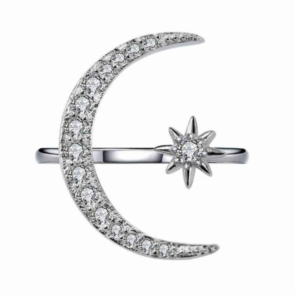 💍NEW SILVER DIAMOND MOON STAR ADJUSTABLE RING💍 - Picture 3 of 4